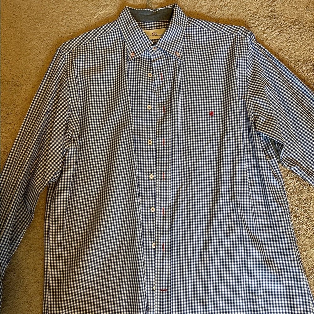 Carolina Herrera Blue and White Checkered Shirt